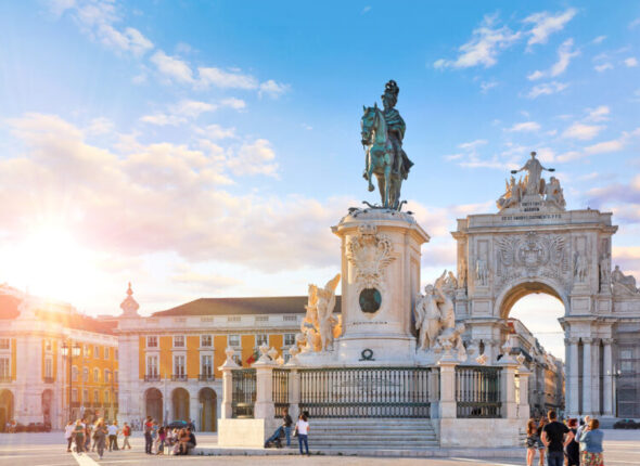 Lisbon, Portugal. King Jose Statue. Triumphal Arch